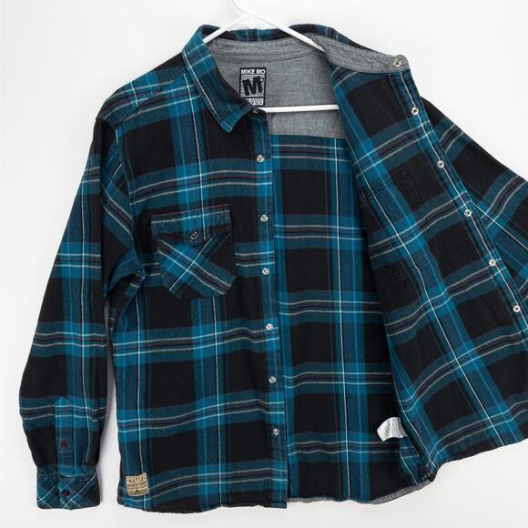 Snap Flannel Shirt Matix Mike Mo Collab Men’s Large Blue Black Plaid Skatewear - Picture 6 of 12